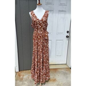 Cynthia Rowley Orange & White Floral Tied Waist Maxi Dress